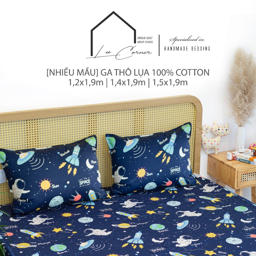 Ga giường 1m2, 1m4, 1m5x1m9 Cotton cao cấp LEE CORNER, vải Thô lụa Hàn, drap giường size 1,2x9m 1,4x9m 1,5x9m