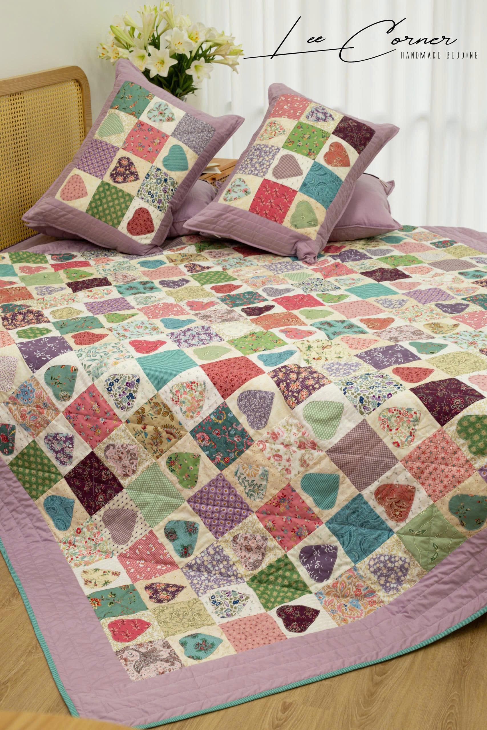 Bộ chăn gối ghép vải, ghép tim tím, chần máy, kích thước 2x2,2m