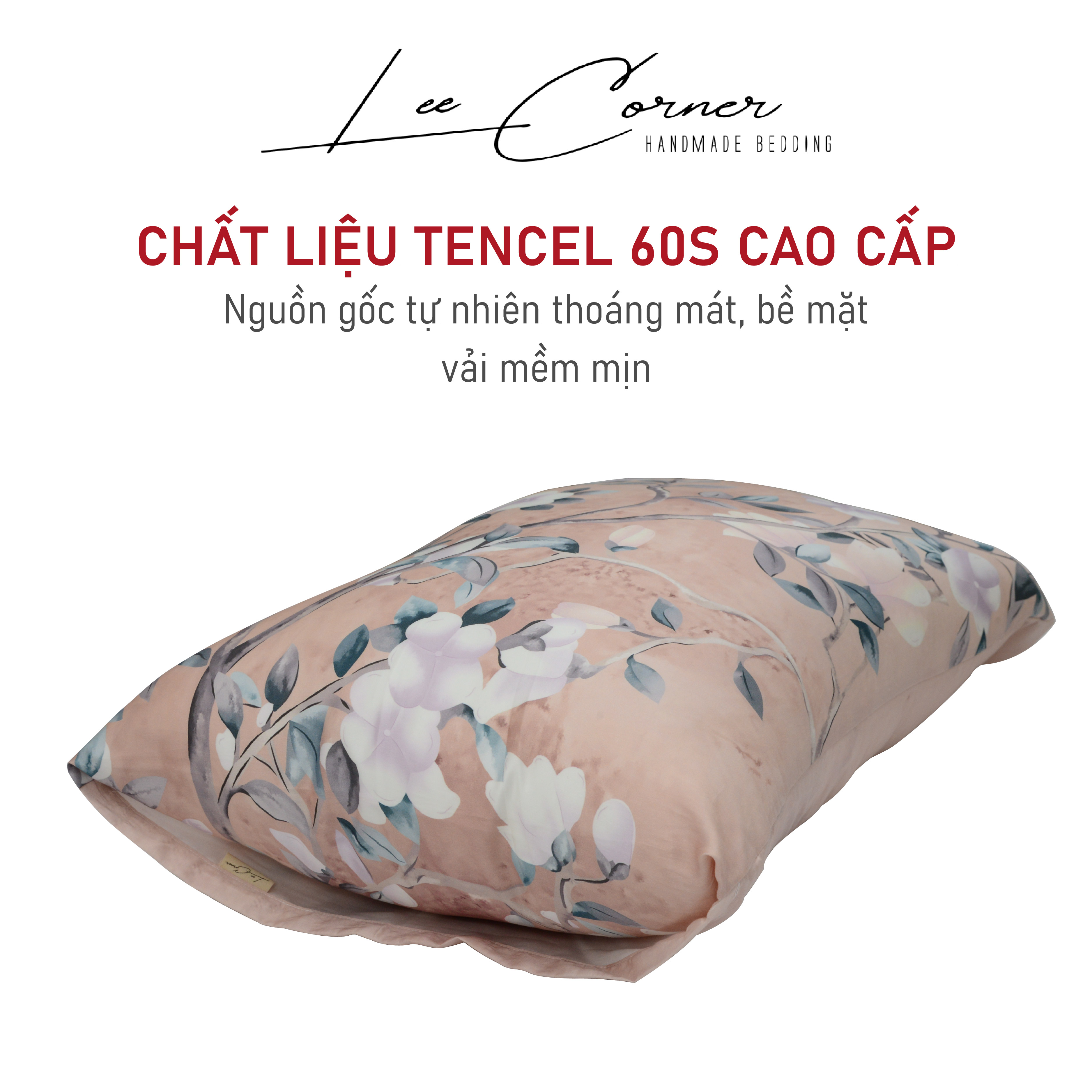 Bộ 3 món ga gối lụa Tencel 60S cao cấp LEE CORNER, gồm 2 vỏ gối 50x70 và 1 ga giường size 1m6 1m8 2m2 (may theo yêu cầu)