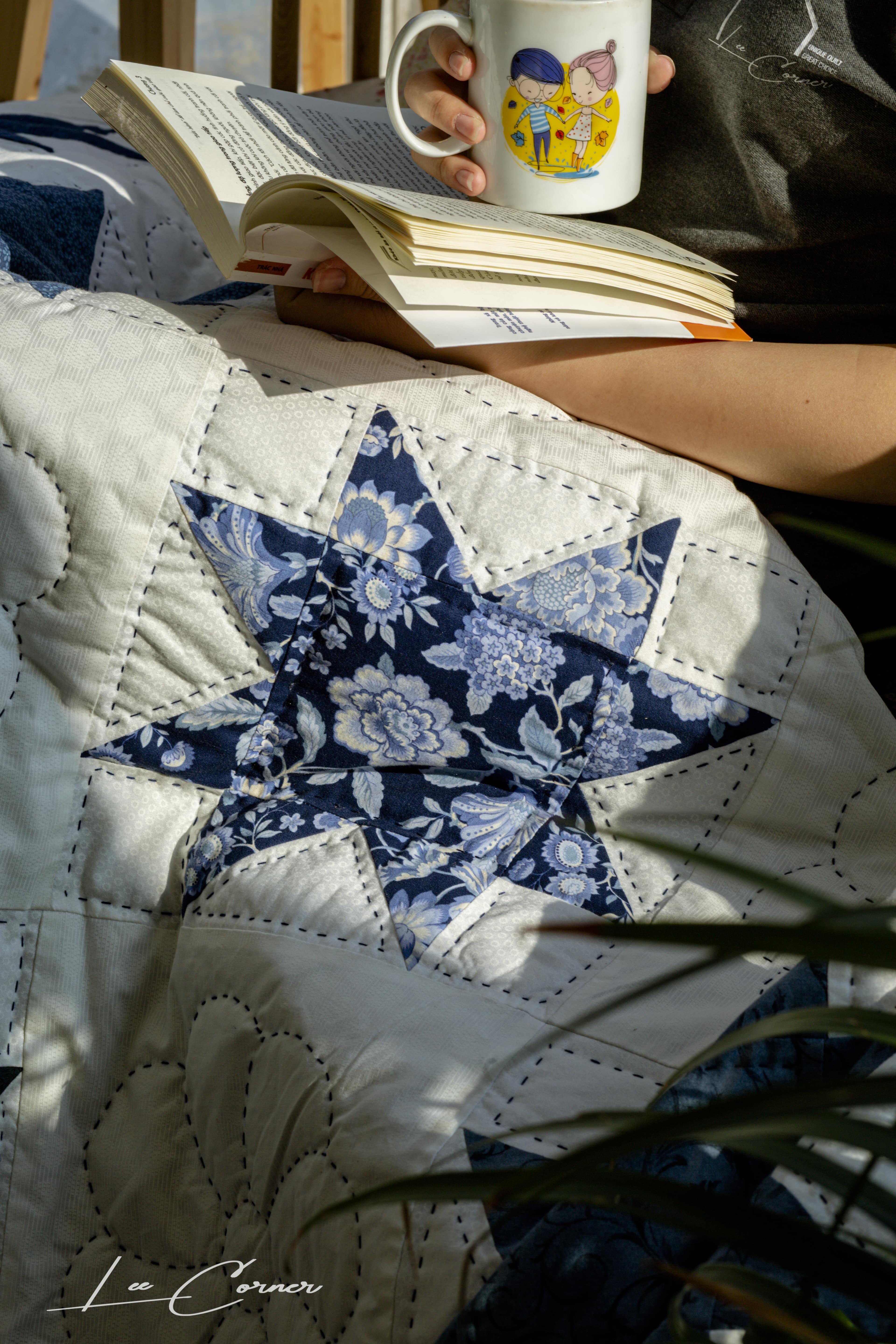 Chăn ghép ngôi sao xanh, chần tay, 2x2m2