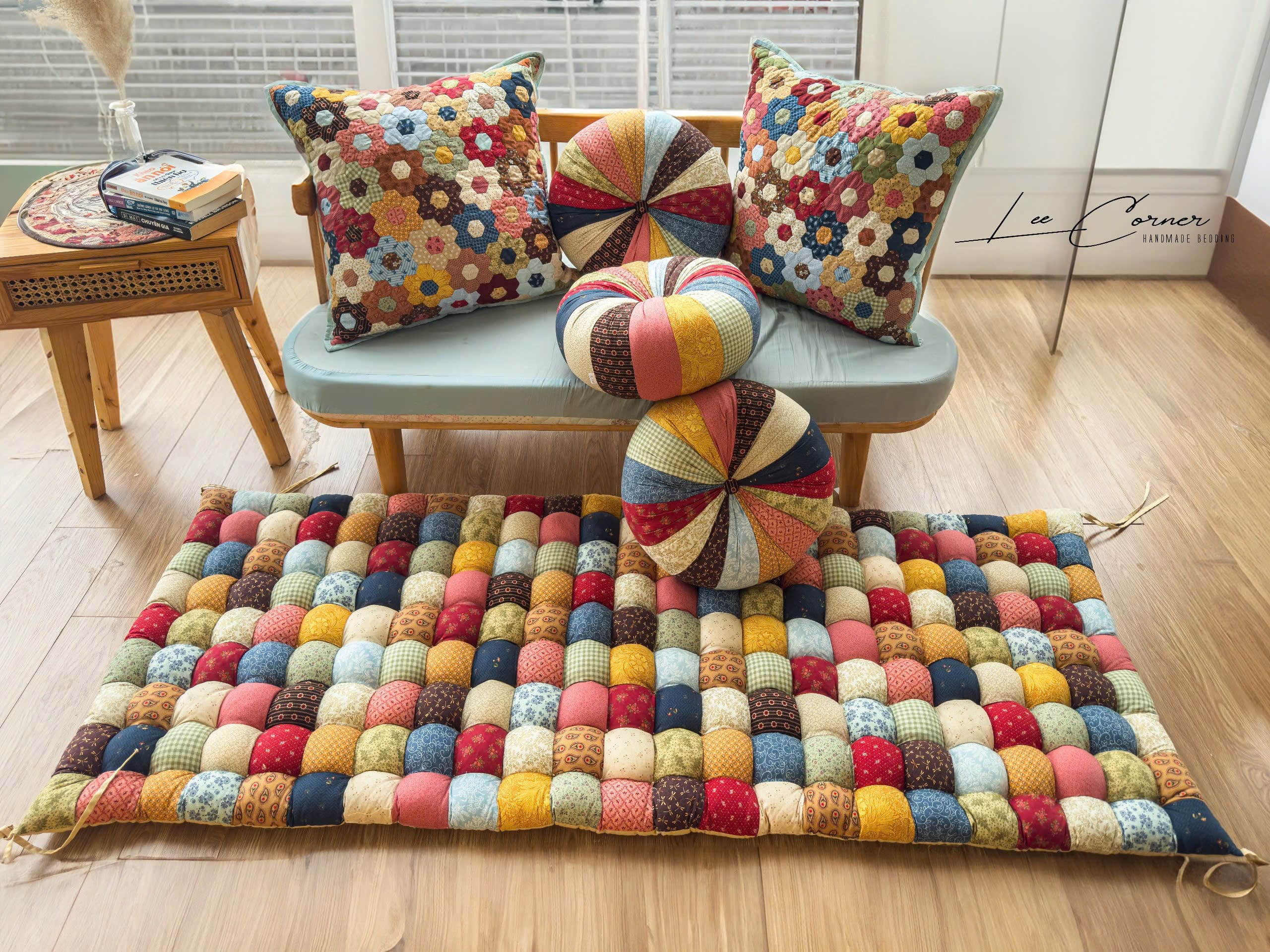 Thảm ghép vải, thảm decor phòng khách, đệm ghép vải