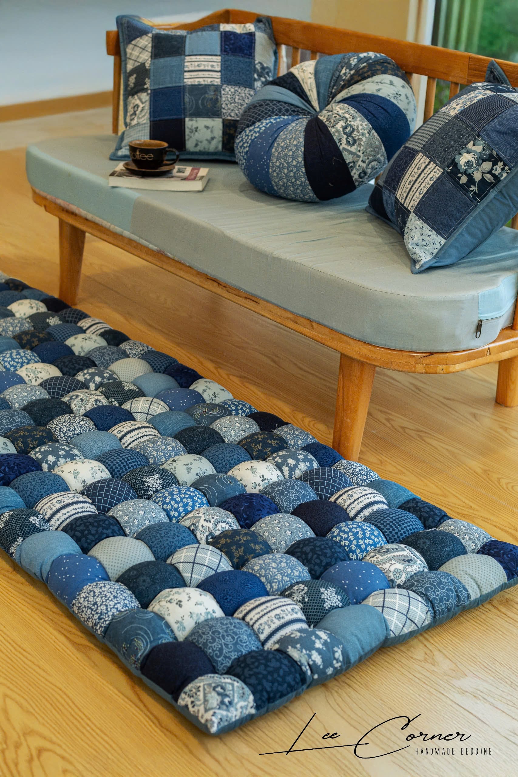 Thảm ghép vải, thảm decor phòng khách, đệm ghép vải