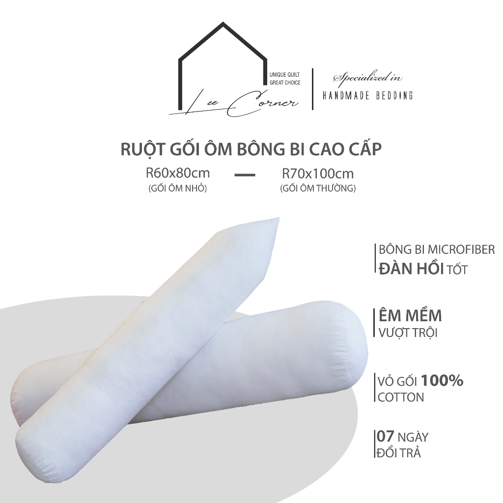 Ruột gối ôm bông bi Microfiber cao cấp LEE CORNER, kích thước 60x80cm và 70x100cm