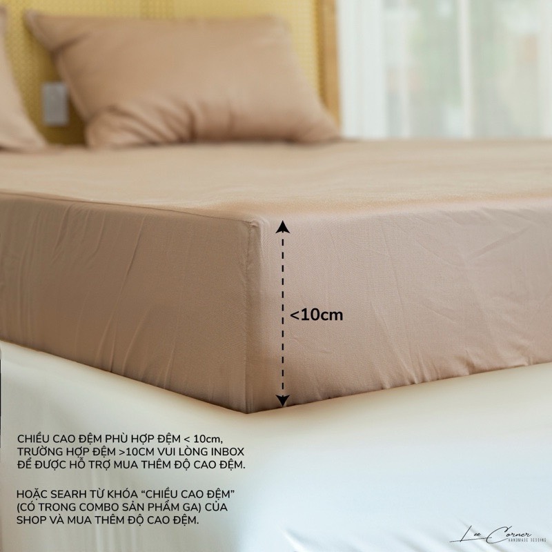 Bộ 3 món ga gối lụa Tencel 60S cao cấp LEE CORNER, gồm 2 vỏ gối 50x70 và 1 ga giường size 1m6 1m8 2m2 (may theo yêu cầu)