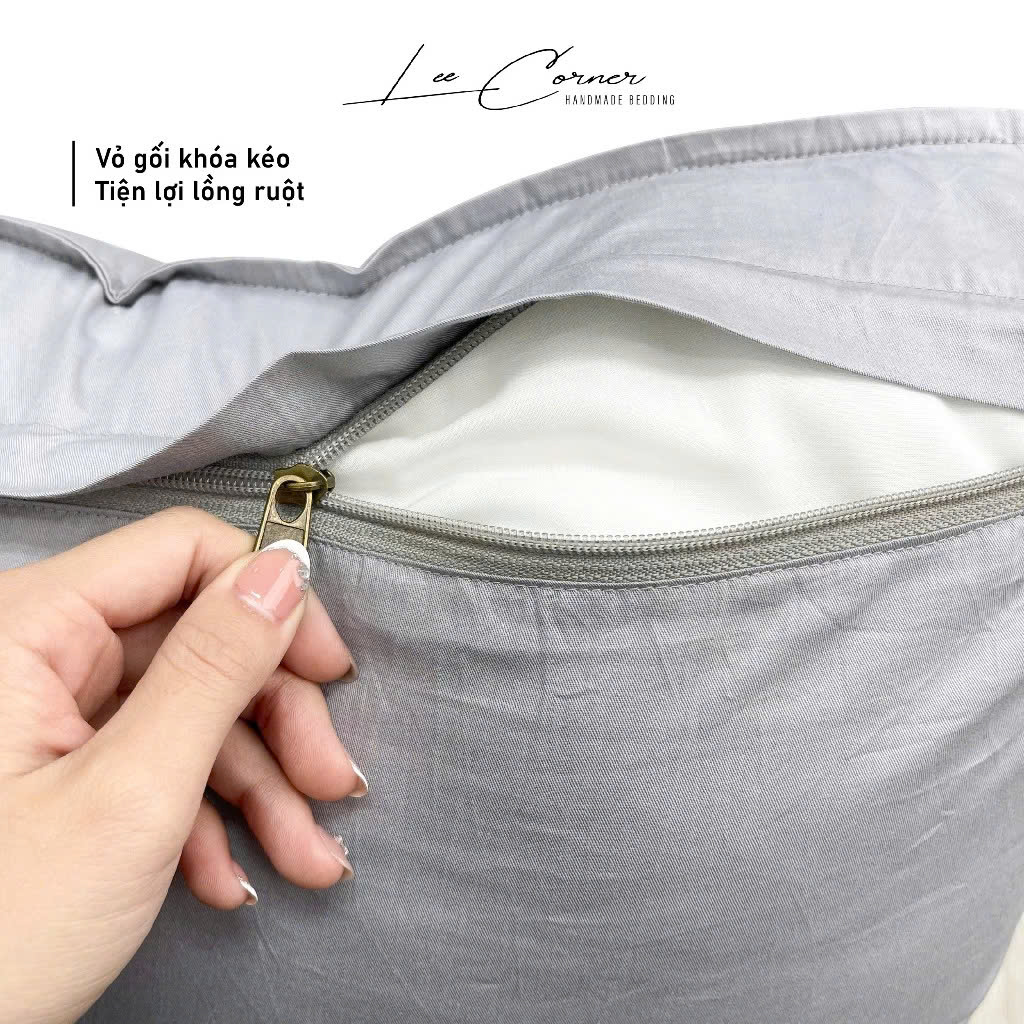 Vỏ Gối Nằm Cotton Thô lụa Hàn cao cấp LEE CORNER màu trơn, mềm mịn đủ size 50x70 40x60 35x50 25x35 cm