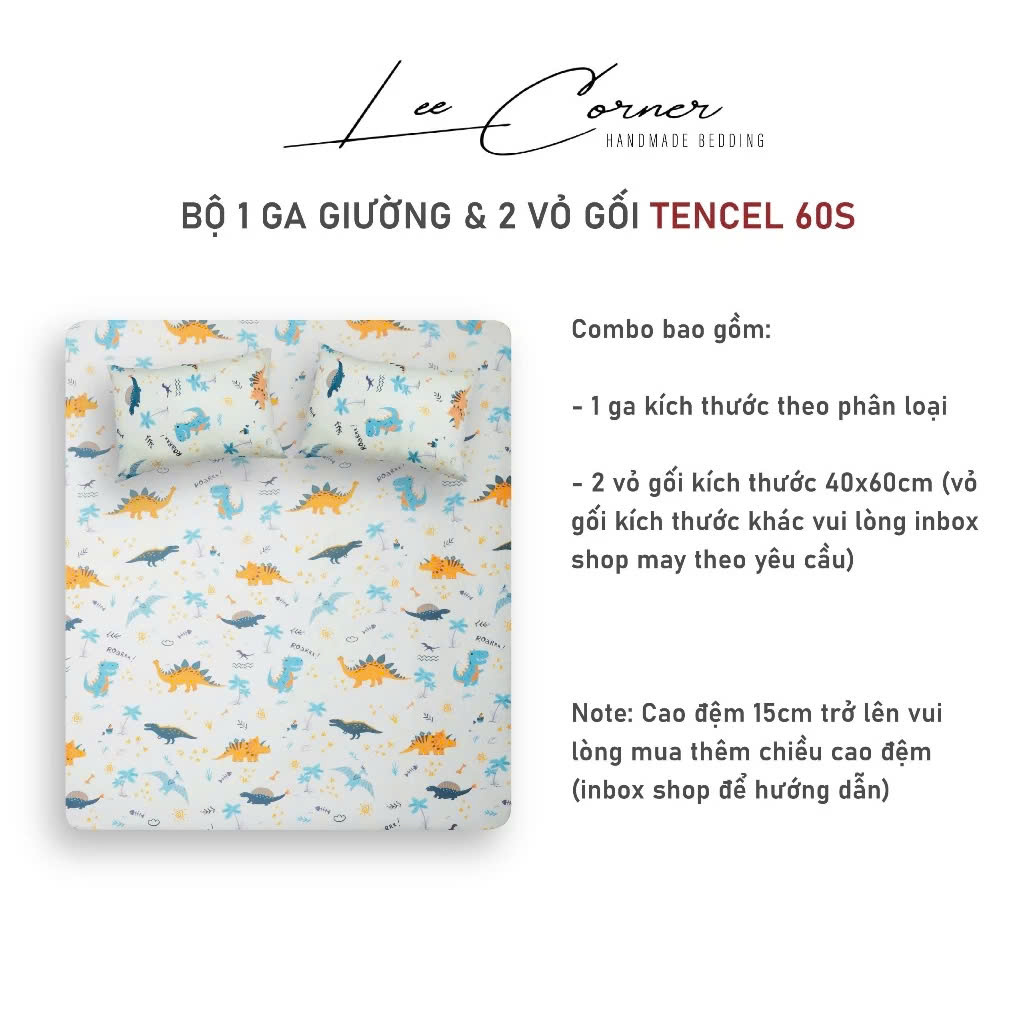 Ga giường đơn, lẻ size 1m 1m2 1m4 1m5x2m Lụa Tencel 60s cao cấp LEE CORNER, drap nệm thoáng mát cho bé(MAY THEO YÊU CẦU)