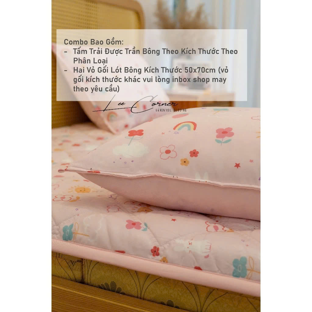 Tấm Trải Modal Micro, Ga chần bông LEE CORNER, Topper chần bông cao cấp kích thước 1m6 1m8 2m2, may theo yêu cầu
