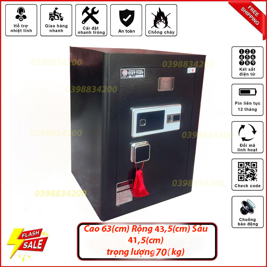 KÉT SẮT GIA ĐÌNH VIỆT TIỆP KHÓA VÂN TAY ĐIỆN TỬ KV380 ĐEN khóa trắng