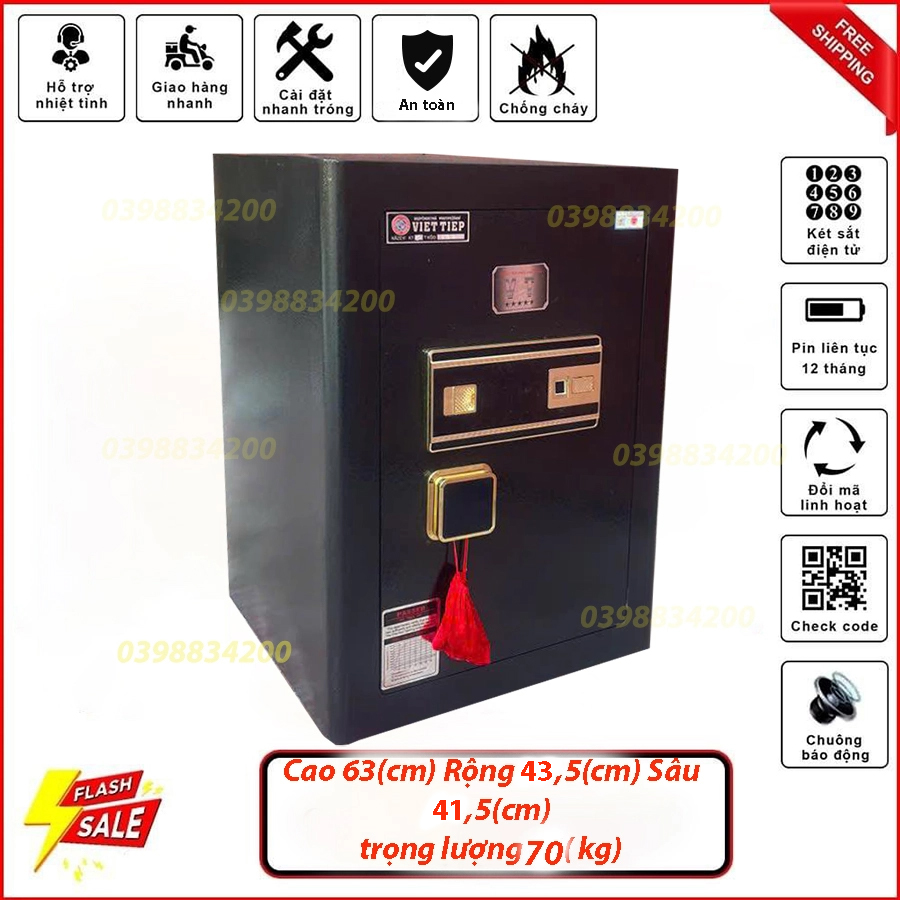KÉT SẮT GIA ĐÌNH VIỆT TIỆP KHÓA VÂN TAY ĐIỆN TỬ KV380 ĐEN