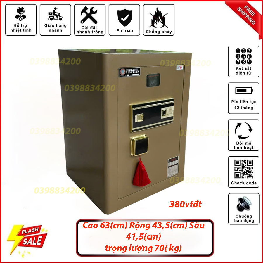 KÉT SẮT GIA ĐÌNH VIỆT TIỆP KHÓA VÂN TAY ĐIỆN TỬ KV380 vàng