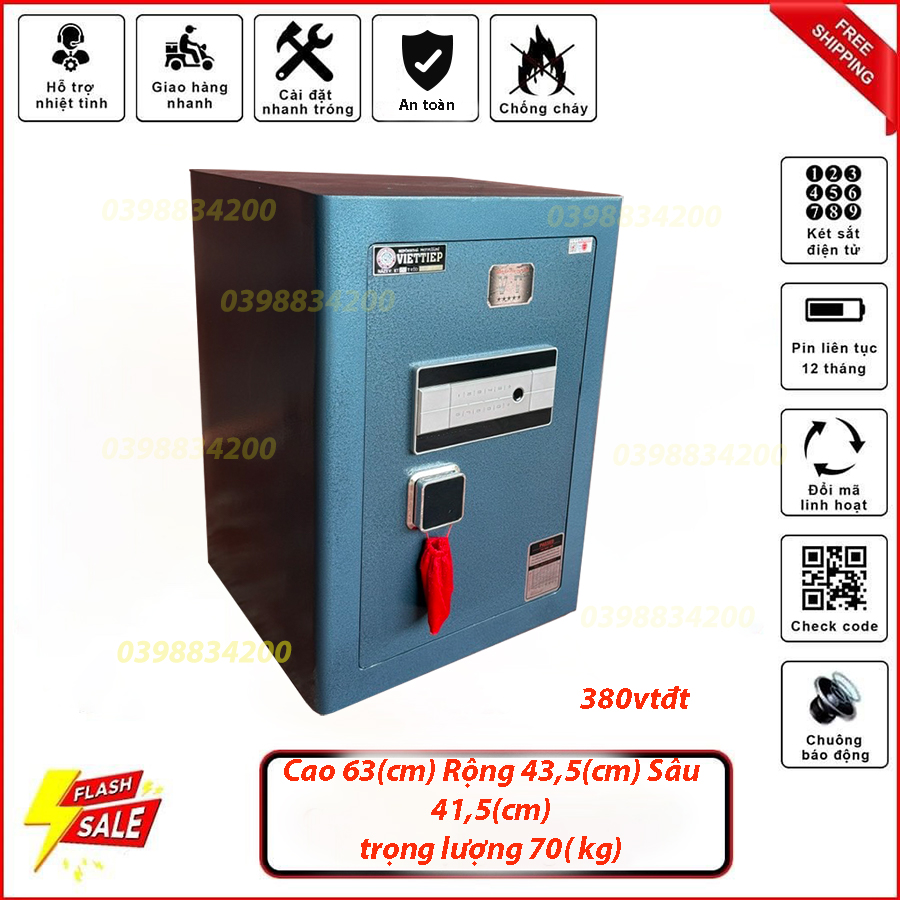 KÉT SẮT GIA ĐÌNH VIỆT TIỆP KHÓA VÂN TAY ĐIỆN TỬ KV380 xanh ( khóa trắng )