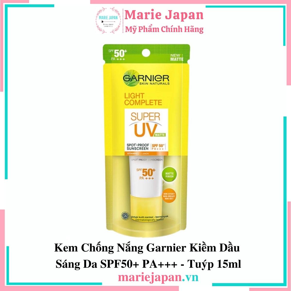Kem Chống Nắng Garnier Kiềm Dầu Sáng Da SPF50+ PA+++ - Tuýp 15ml