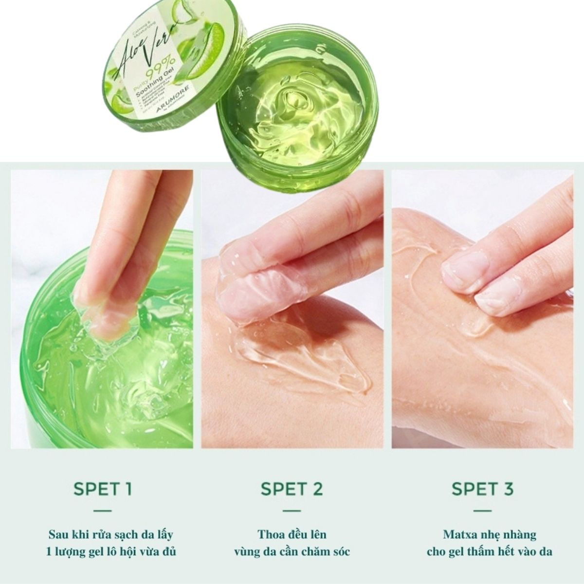 Gel Dưỡng Ẩm Lô Hội Arumore Aloe Vera 99% Làm Dịu Da Phục Hồi Dưỡng Ẩm Toàn Thân – Hàn Quốc – Hũ 300ml