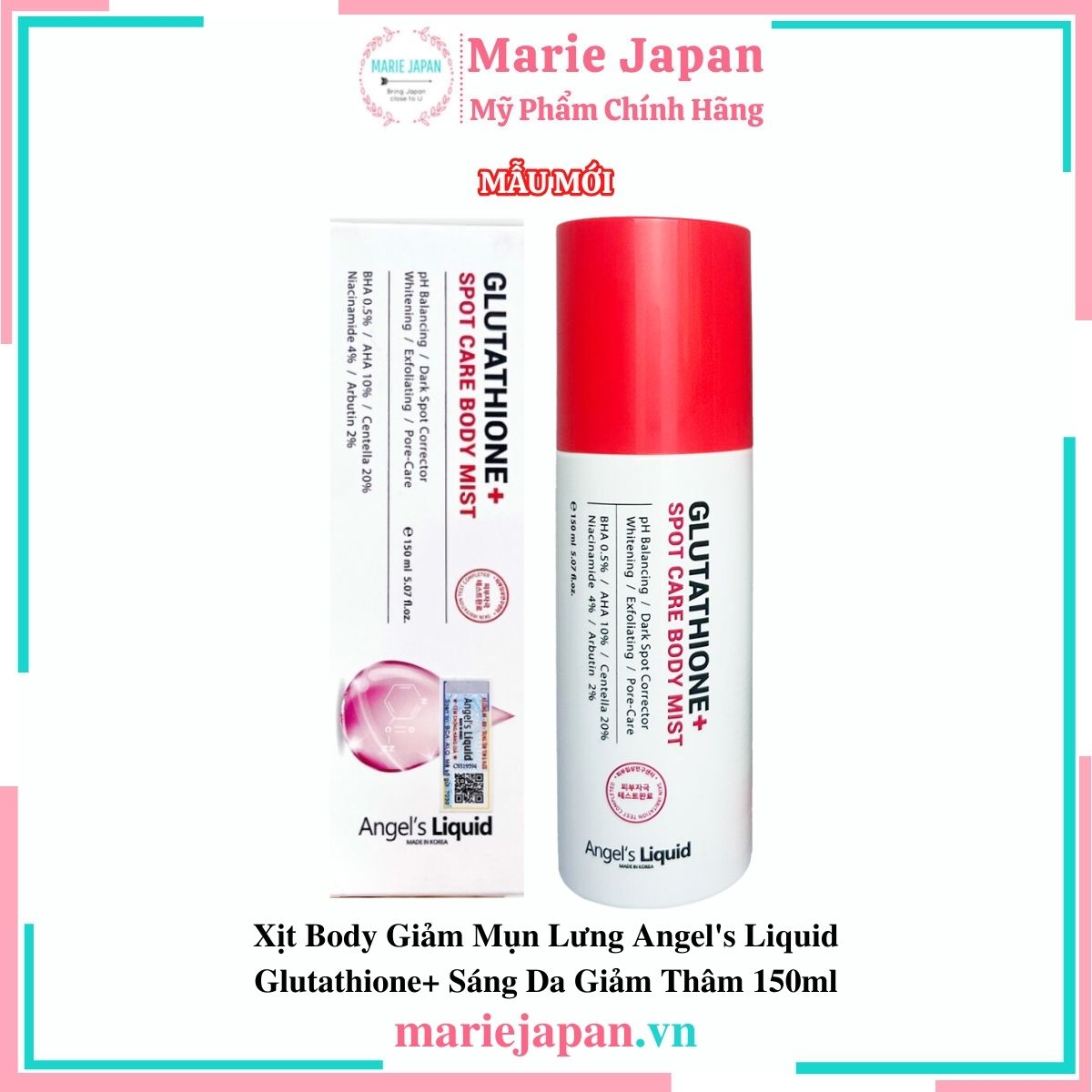 angels liquid glutathione body mist Xt h tr ci thin mn lng v m thm Angel's Glutathione+ Spot Care 150ml The first new upgraded cosmetic body spray version ANGEL'S LIQUID Glutathione + Whitening