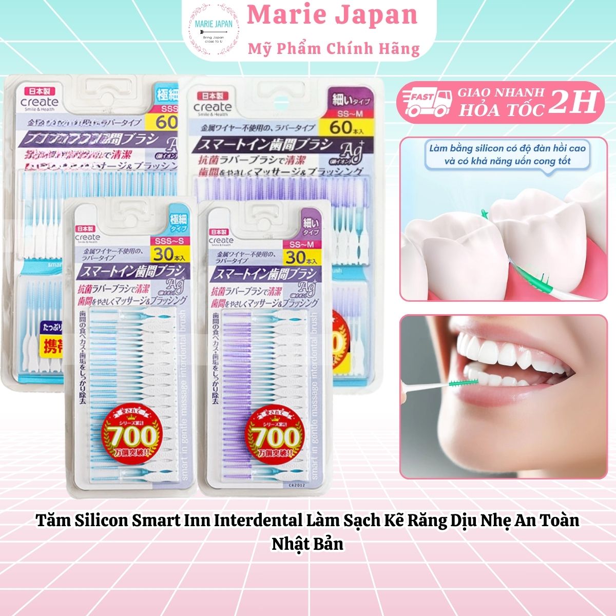 Tăm Silicon Smart Inn Interdental Làm Sạch Kẽ Răng Dịu Nhẹ An Toàn Nhật Bản