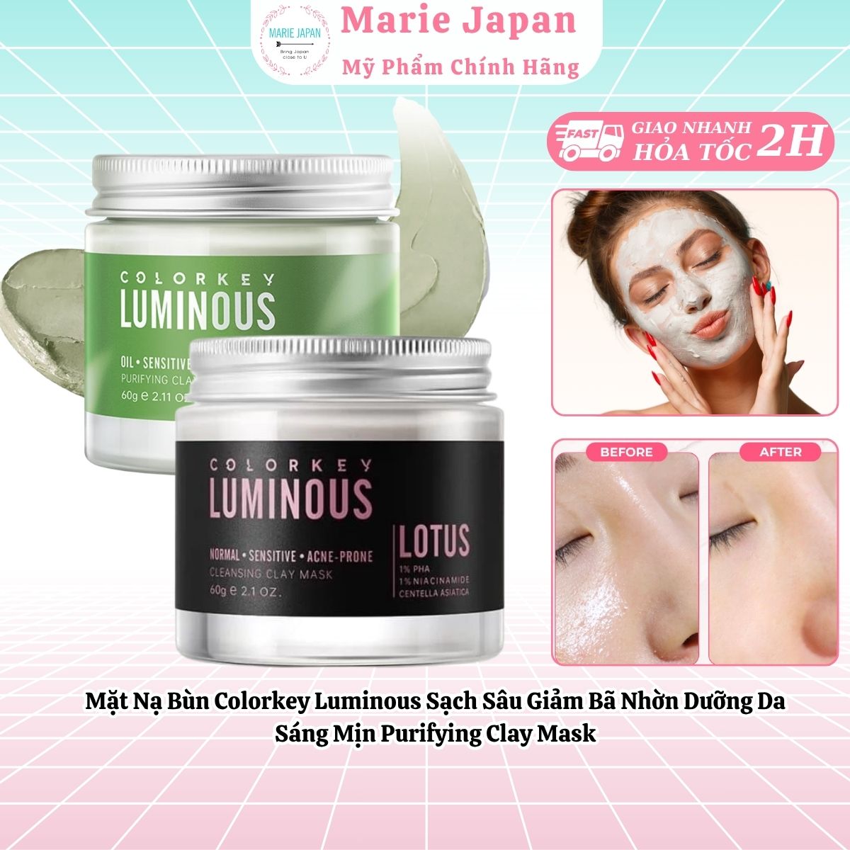 Mặt Nạ Bùn Colorkey Luminous Sạch Sâu Giảm Bã Nhờn Dưỡng Da  Sáng Mịn Purifying Clay Mask