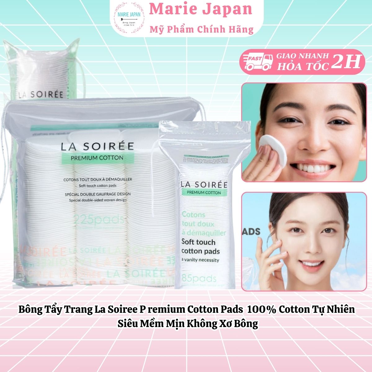 Bông Tẩy Trang La Soirée Premium Cotton Pads 100% Cotton Tự Nhiên Siêu Mềm Mịn Không Xơ Bông