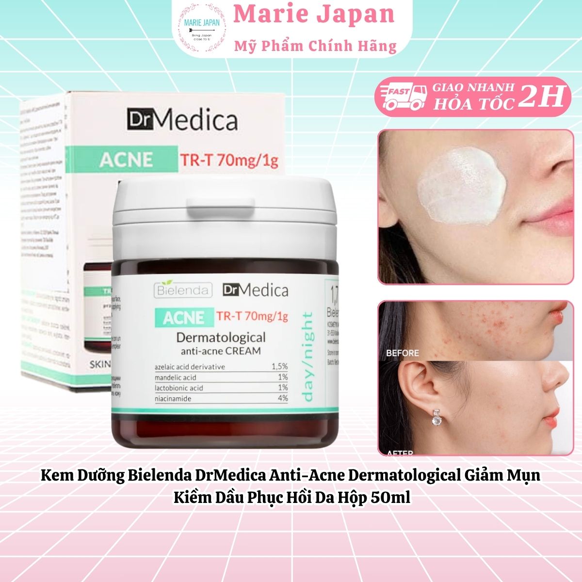 Kem Dưỡng Bielenda DrMedica Anti-Acne Dermatological Giảm Mụn Kiềm Dầu Phục Hồi Da Hộp 50ml