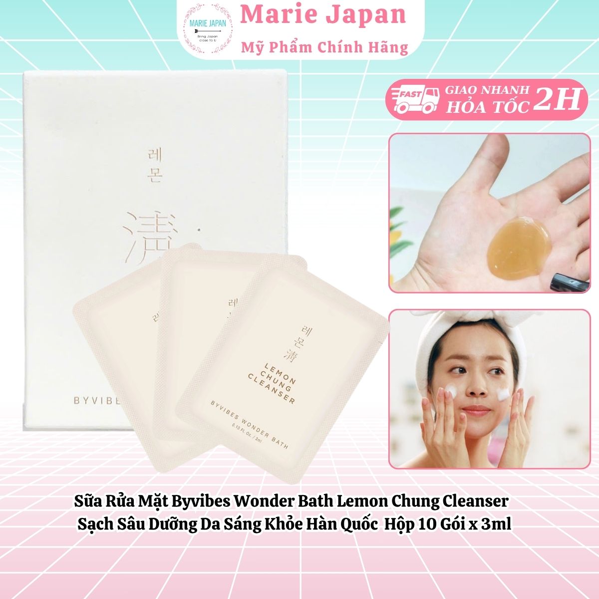Sữa Rửa Mặt Byvibes Wonder Bath Lemon Chung Cleanser Sạch Sâu Dưỡng Da Sáng Khỏe Hàn Quốc Hộp 10 Gói x 3ml
