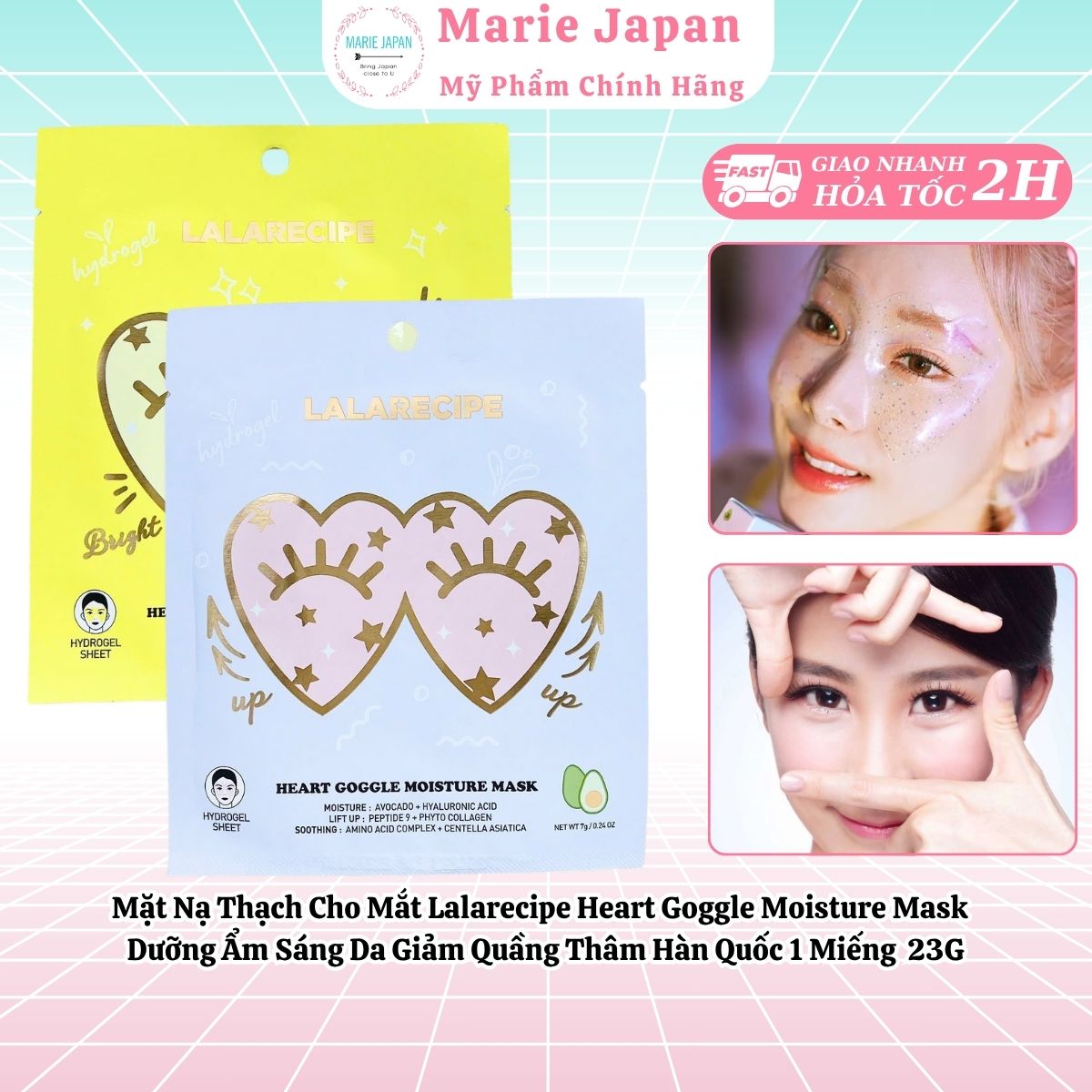 Mặt Nạ Thạch Cho Mắt Lalarecipe Heart Goggle Moisture Mask Dưỡng Ẩm Sáng Da Giảm Quầng Thâm Hàn Quốc 1 Miếng 23G