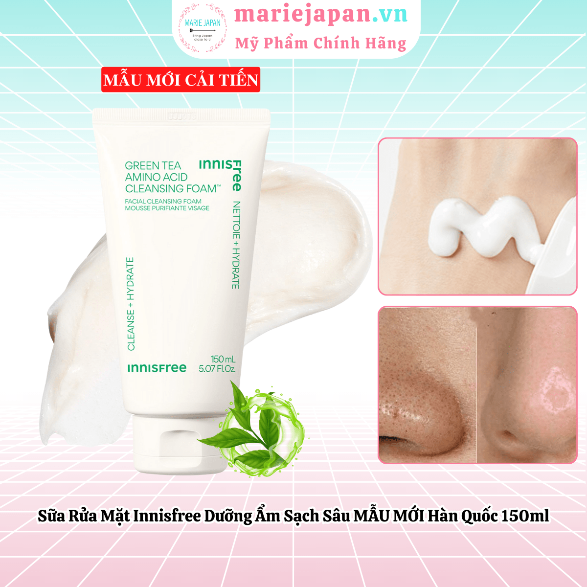 Sữa Rửa Mặt Innisfree Dưỡng Ẩm Sạch Sâu Green Tea Foam Cleanser MẪU MỚI Hàn Quốc 150ml