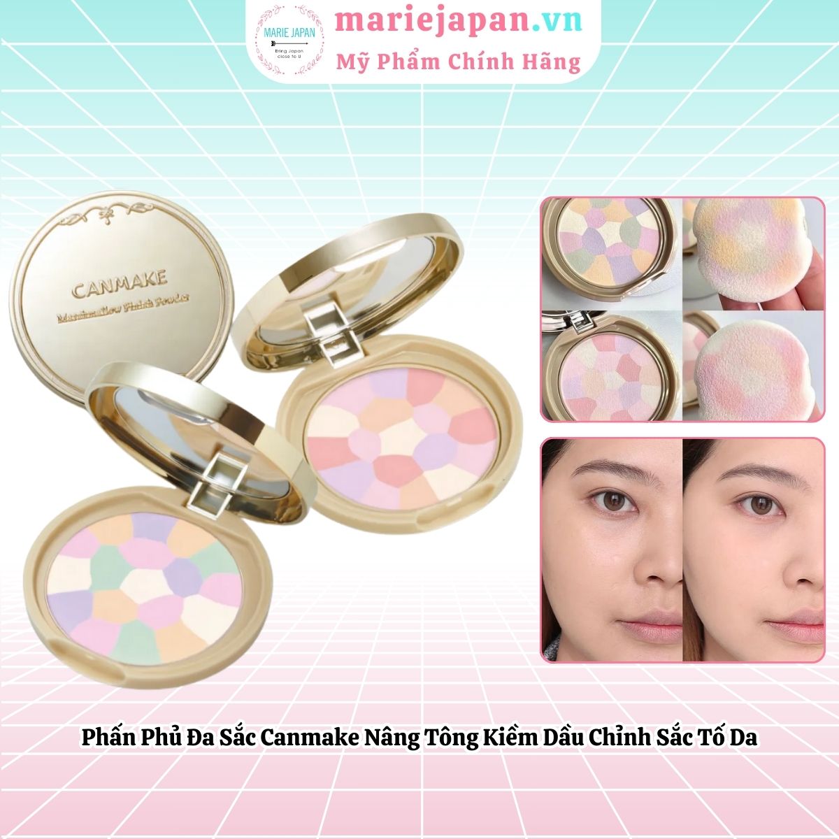 Phấn Phủ Đa Sắc Canmake Marshmallow Finish Powder Abloom Nâng Tông Kiềm Dầu Chỉnh Sắc Tố Da Nhật Bản 4g