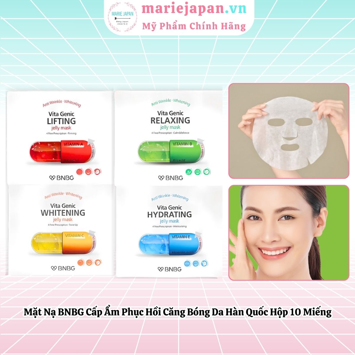 Mặt Nạ BNBG Vita Genic Jelly Mask Cấp Ẩm Phục Hồi Căng Bóng Da Hàn Quốc Hộp 10 Miếng
