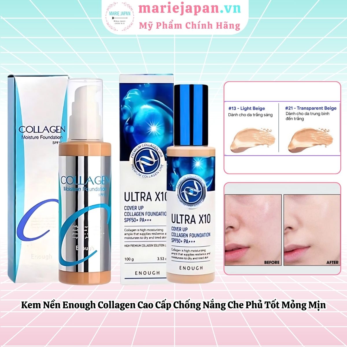 Kem Nền Enough Collagen Cao Cấp Chống Nắng Che Phủ Tốt Mỏng Mịn Hàn Quốc 100ml