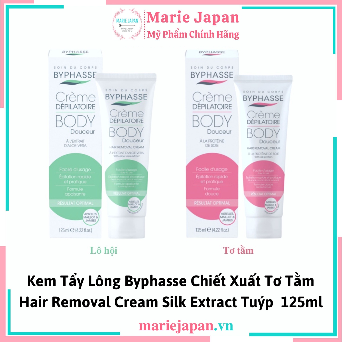Kem Tẩy Lông Byphasse Hair Removal Silk Extract -  HỒNG TƠ TẰM Tuýp 125ml