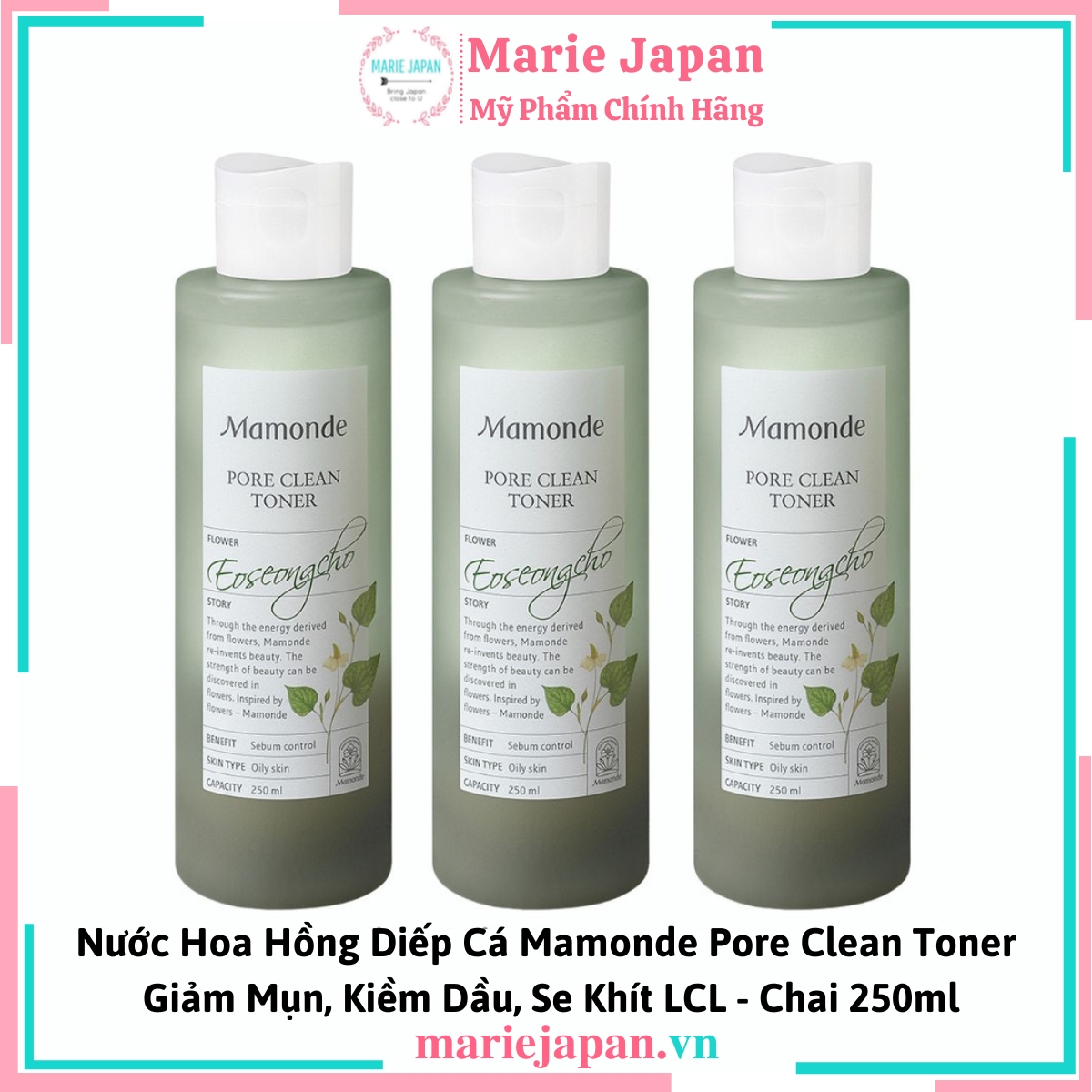 Toner Nước Hoa Hồng Diếp Cá Mamonde Pore Clean Giảm Mụn 250ml