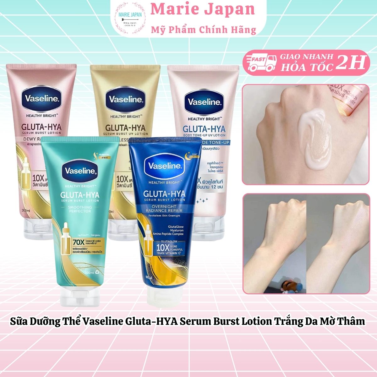 Sữa Dưỡng Thể Vaseline Gluta-HYA 10X Dưỡng Trắng Mờ Thâm Serum Burst Lotion Thái Lan