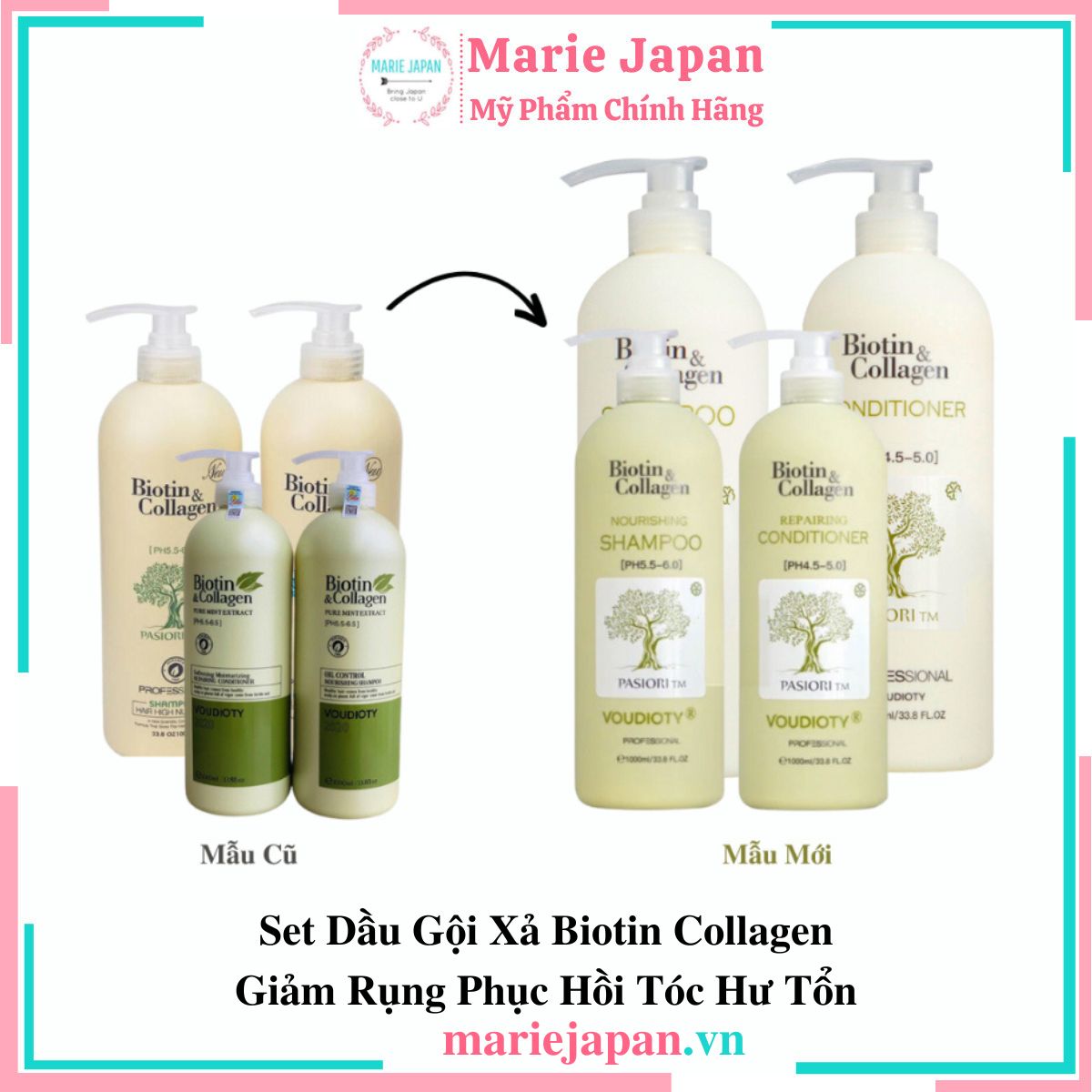 Set Dầu Gội Xả Biotin Collagen Giảm Rụng Phục Hồi Tóc Hư Tổn