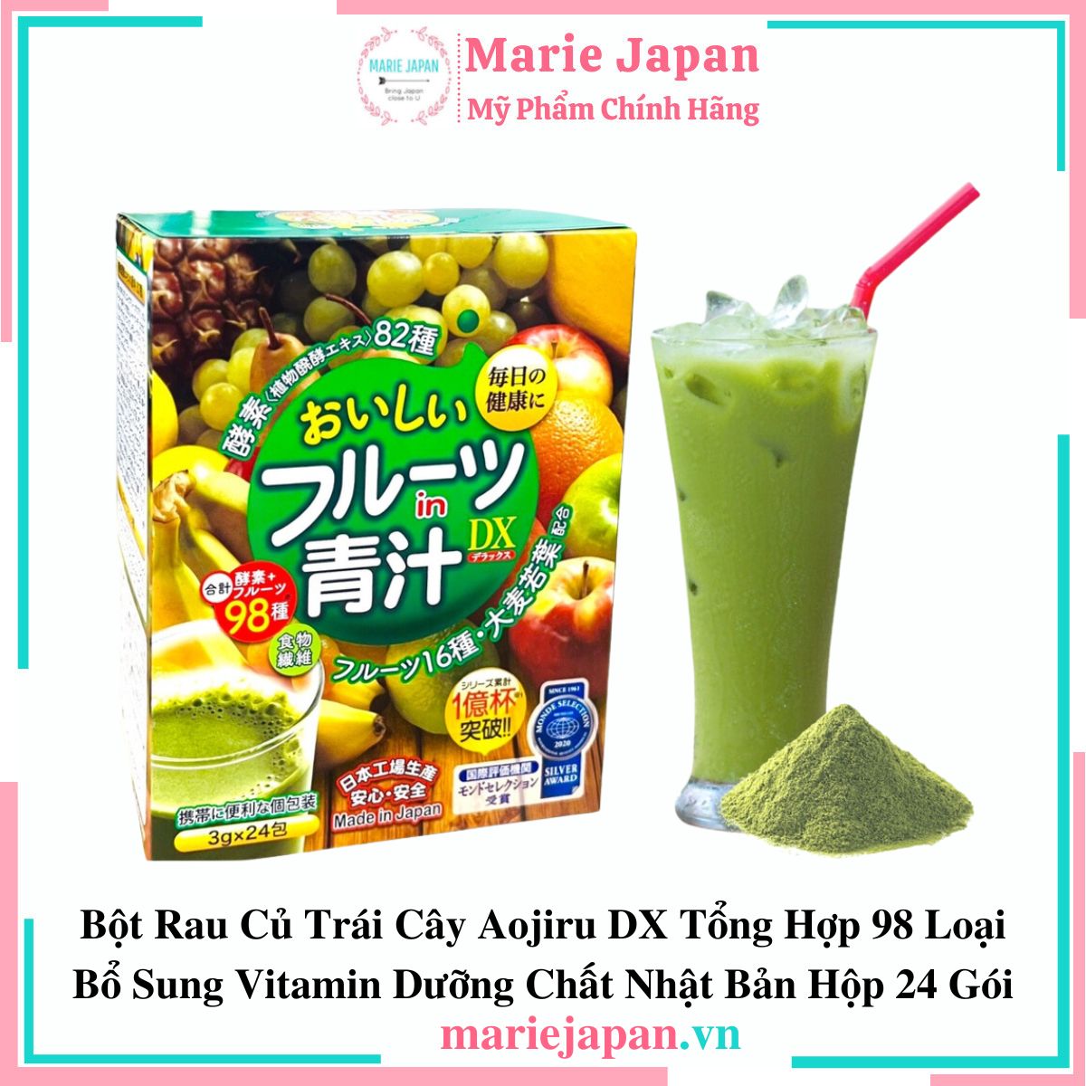 Bột Rau Củ Trái Cây Aojiru DX Tổng Hợp 98 Loại Bổ Sung Vitamin Dưỡng Chất Nhật Bản Hộp 24 Gói