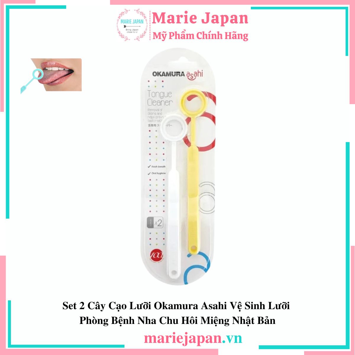 Set 2 Cây Cạo Lưỡi Okamura Asahi Vệ Sinh Lưỡi  Phòng Bệnh Nha Chu Hôi Miệng Nhật Bản