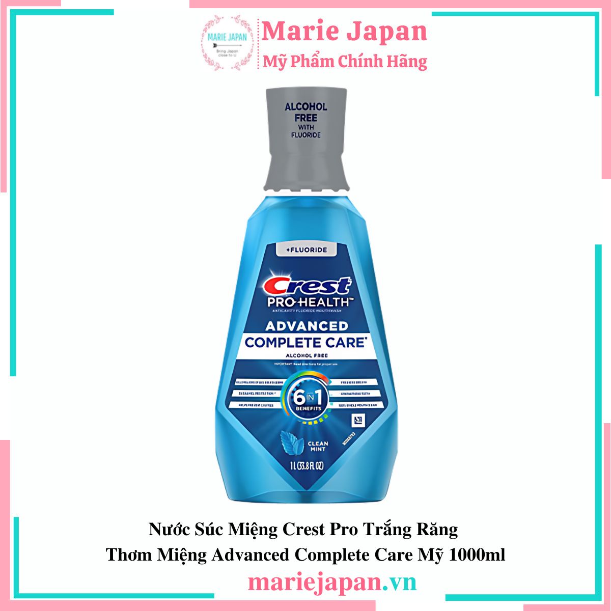 Nước Súc Miệng Crest Pro Trắng Răng  Thơm Miệng Advanced Complete Care Mỹ 1000ml