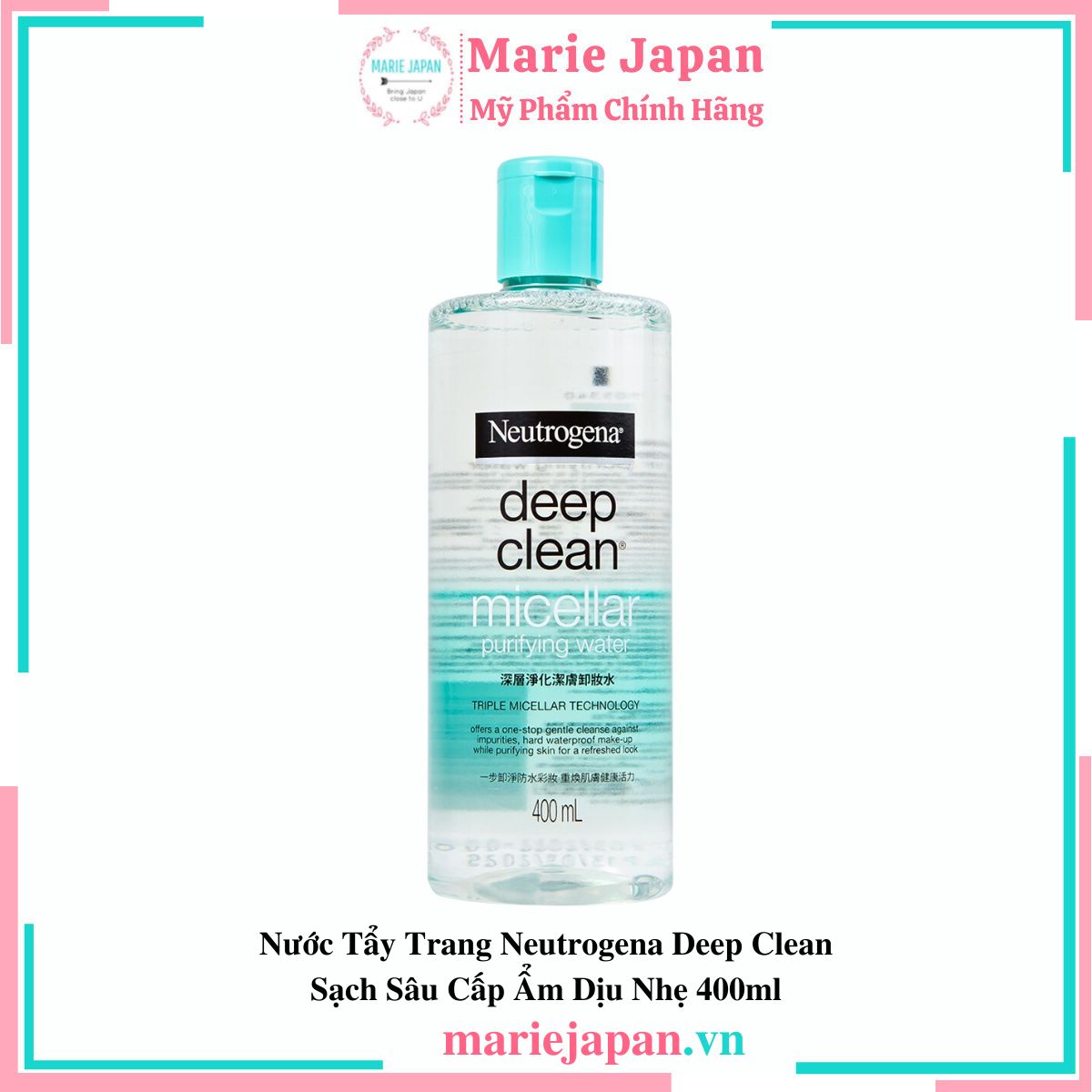 Nước Tẩy Trang Neutrogena Deep Clean Micellar Purifying Water Sạch Sâu Cấp Ẩm Dịu Nhẹ Mỹ 400ml