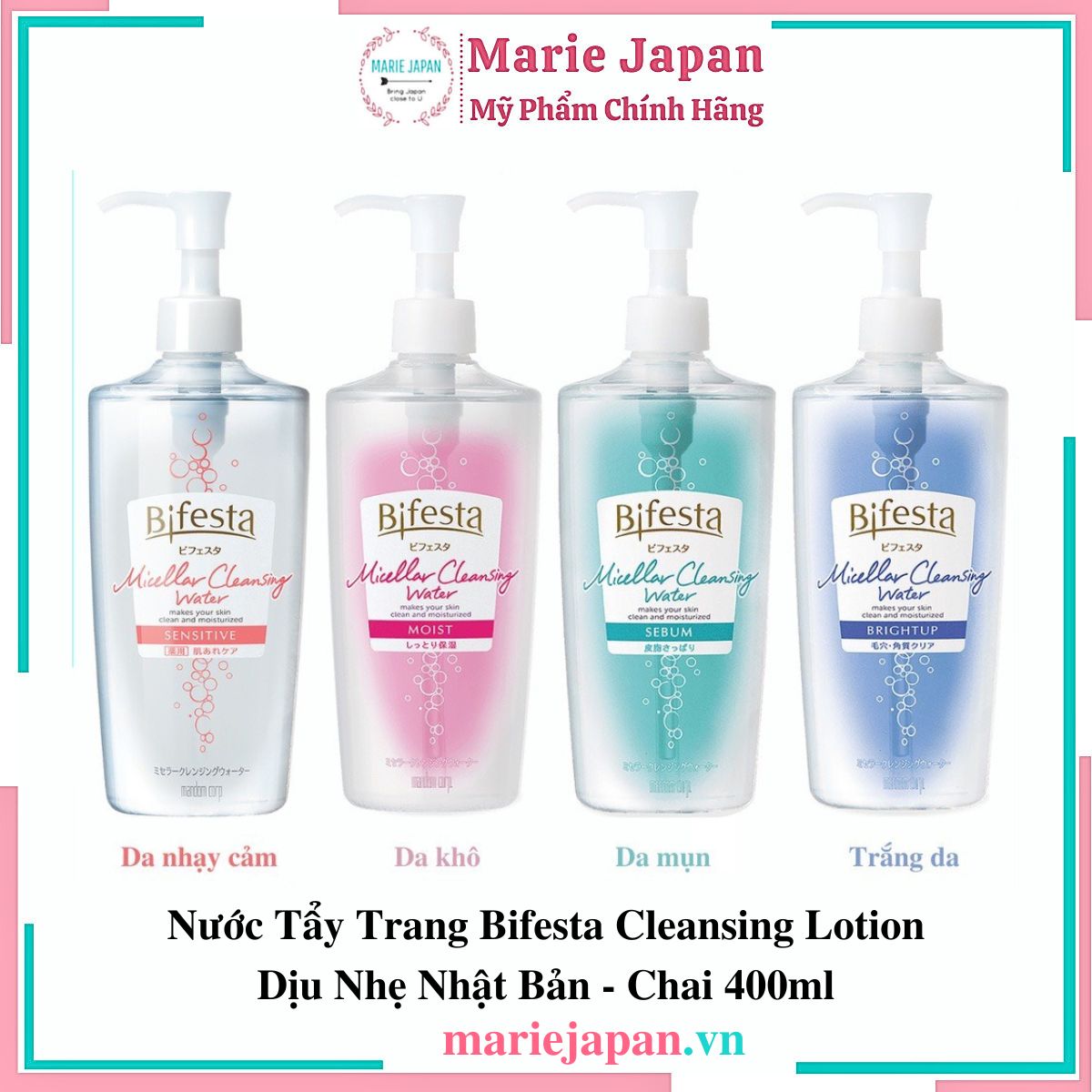 Nước Tẩy Trang Bifesta Micellar Cleansing Water -  XANH TRẮNG DA Chai 400ml
