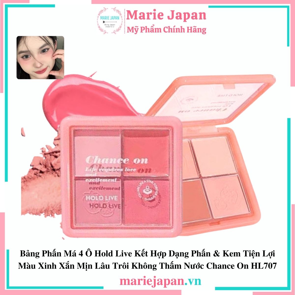 Bảng Phấn Má 4 Ô Hold Live Kết Hợp Dạng Phấn & Kem Tiện Lợi Màu Xinh Xắn Mịn Lâu Trôi Không Thấm Nước Chance On HL707