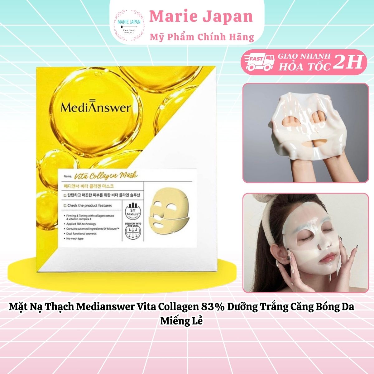Mặt Nạ Thạch Medianswer Vita Collagen 83% Dưỡng Trắng Căng Bóng Da Miếng Lẻ