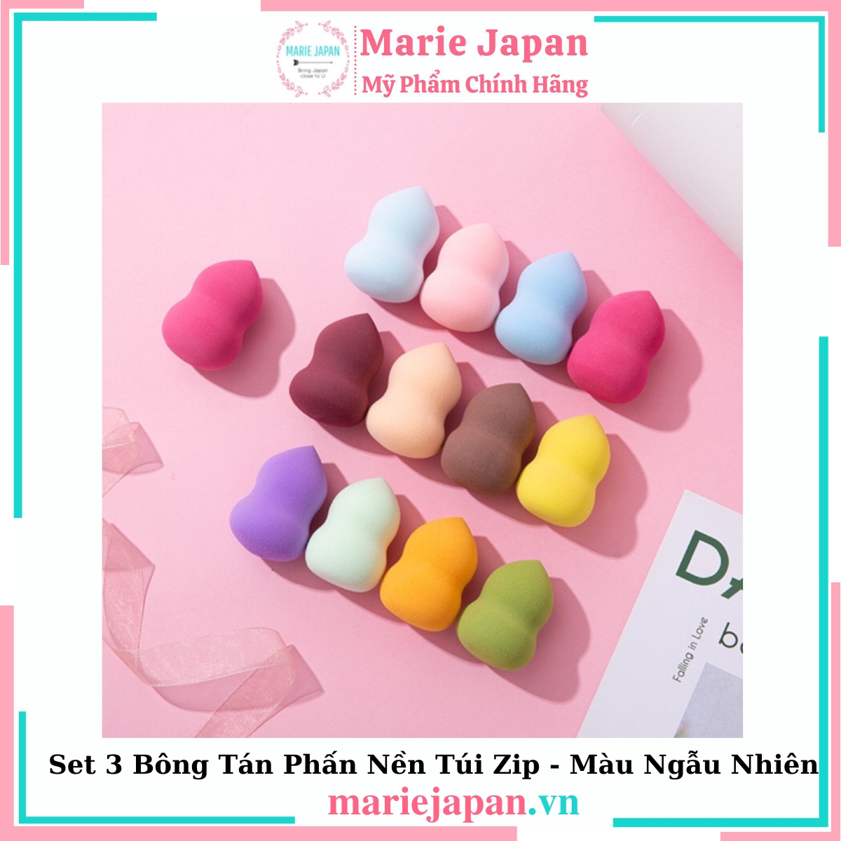 Set 3 Bông Tán Phấn Nền Túi Zip - Màu Ngẫu Nhiên