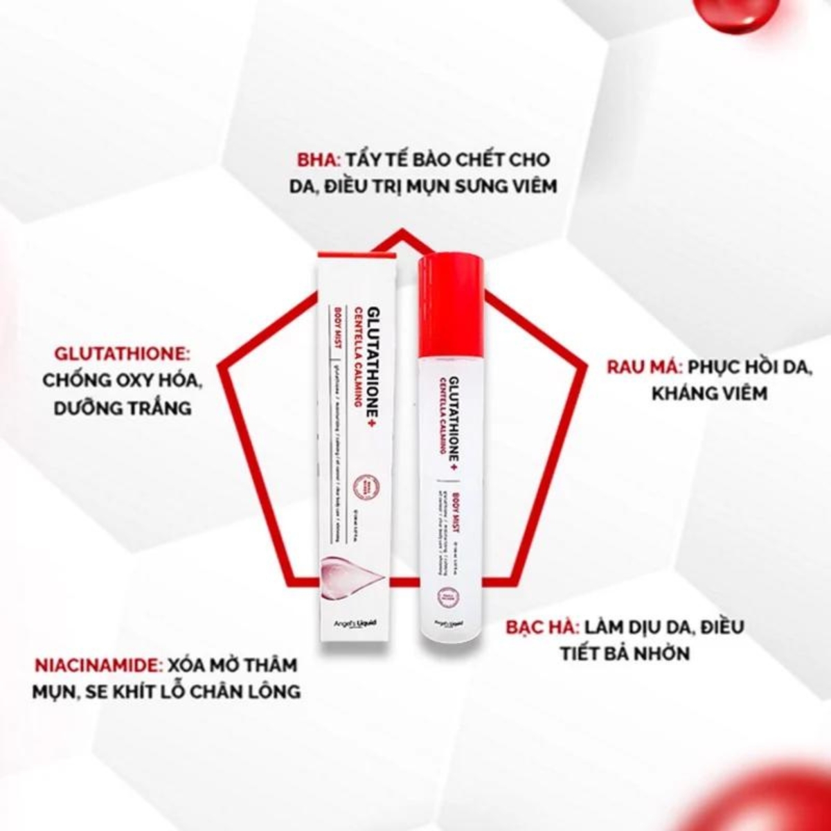 angel's liquid glutathione centella calming body mist Xịt Body Giảm Mụn Lưng Angel's Liquid Glutathione