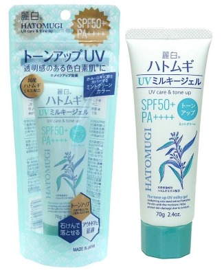 Kem chống nắng Hatomugi UV Milky Gel SPF50+PA - Xanh bạc hà 70g