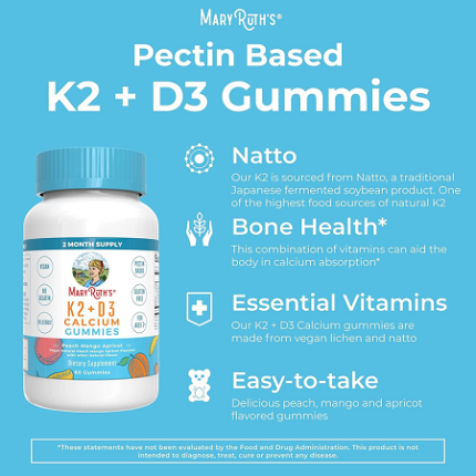Viên uống bổ sung  K2 + D3 Calcium Gummies của MaryRuth Organics - 60v