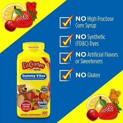 Kẹo Dẻo Hình Gấu Bổ Sung Vitamin L'il Critters Gummy Vites, 300v