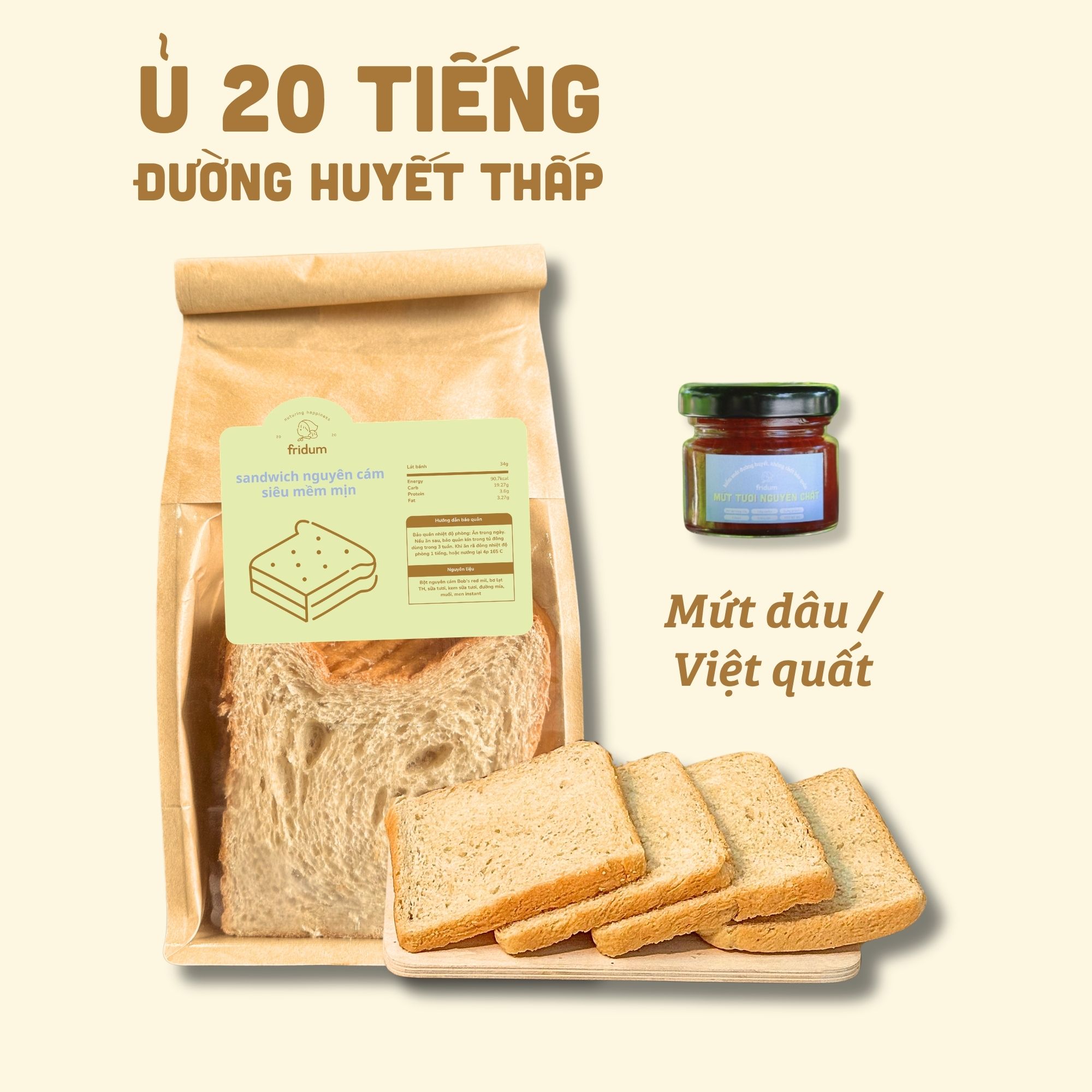 Combo Nửa ổ Sandwich Men tự nhiên + Mứt tươi 30g