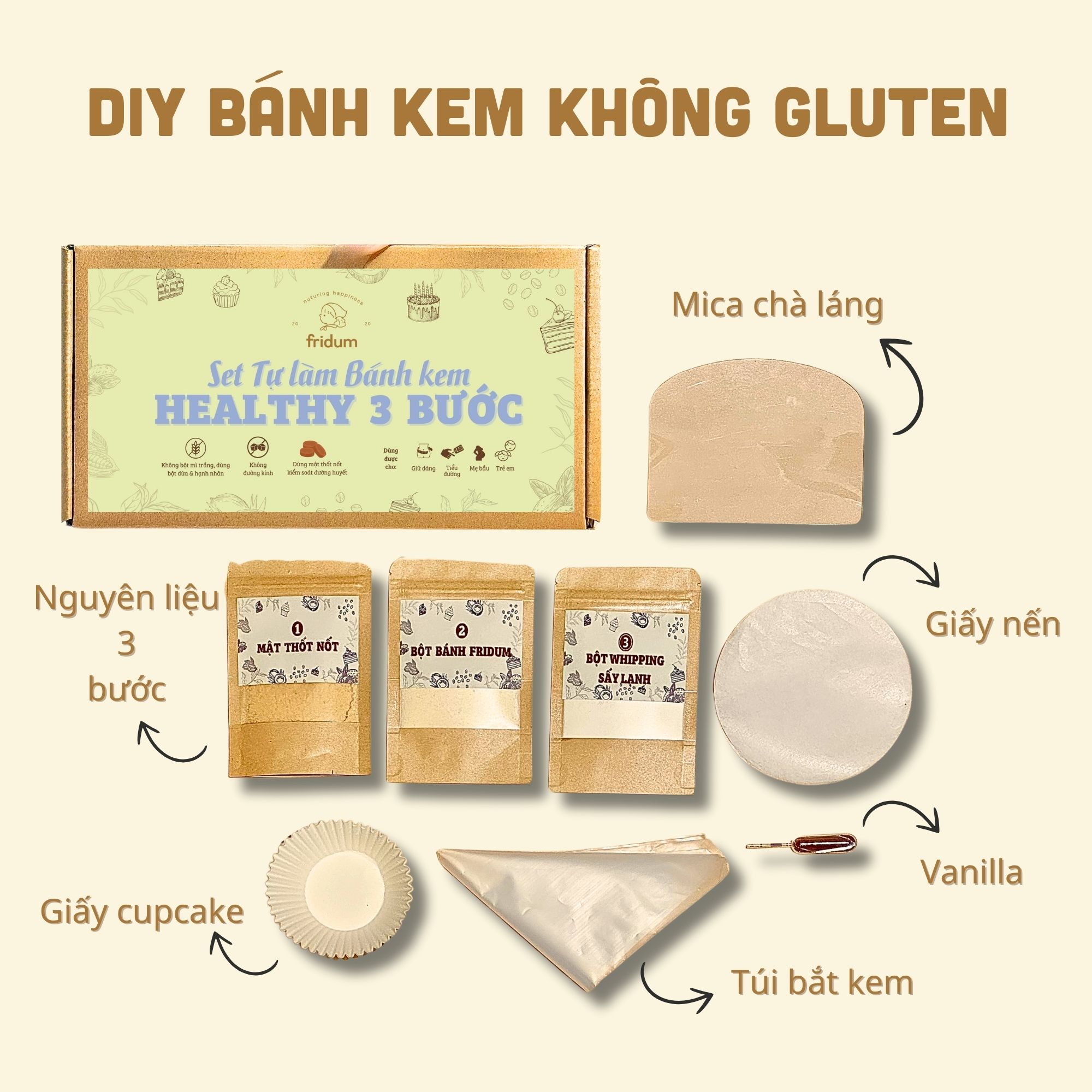 Set DIY Bánh kem/Cupcake Không Gluten