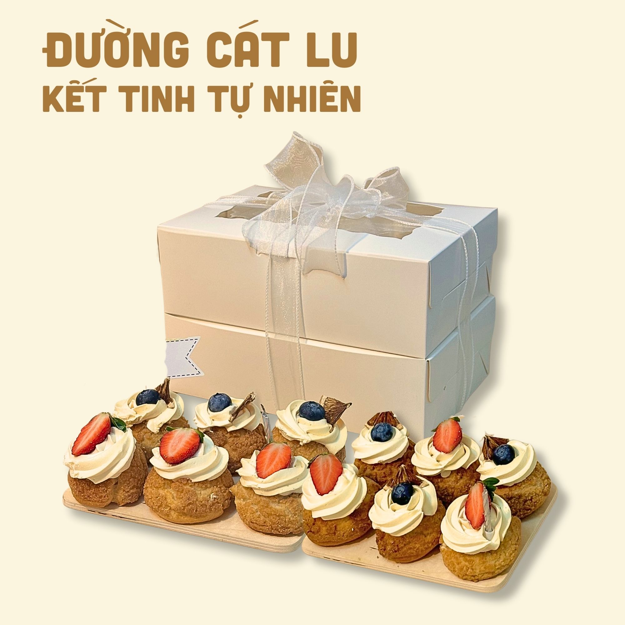 Set Quà Trang Trí Su Kem Vani Nguyên Cám - kèm Ruy Băng, Nến, Thiệp