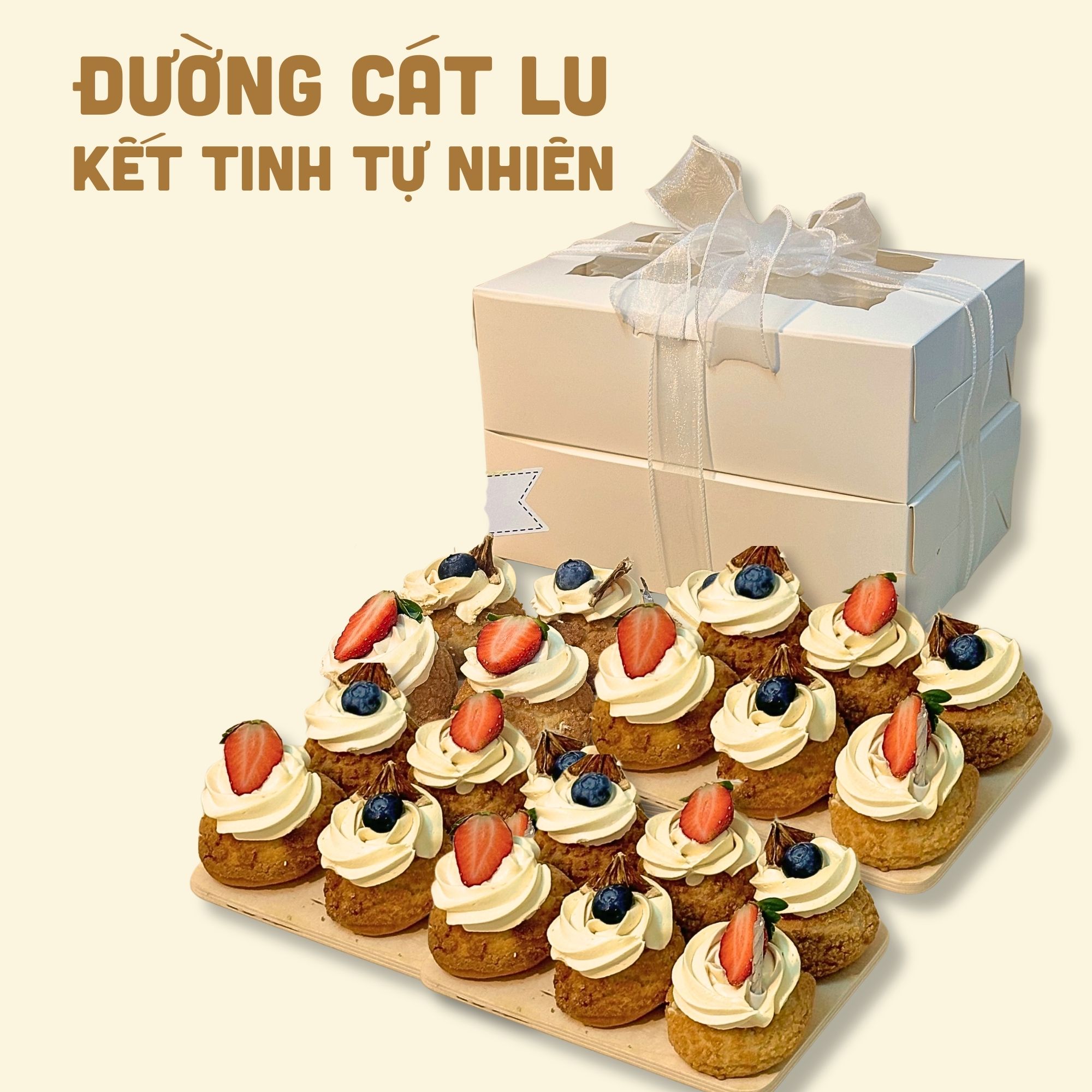 Set Quà Trang Trí Su Kem Vani Nguyên Cám - kèm Ruy Băng, Nến, Thiệp