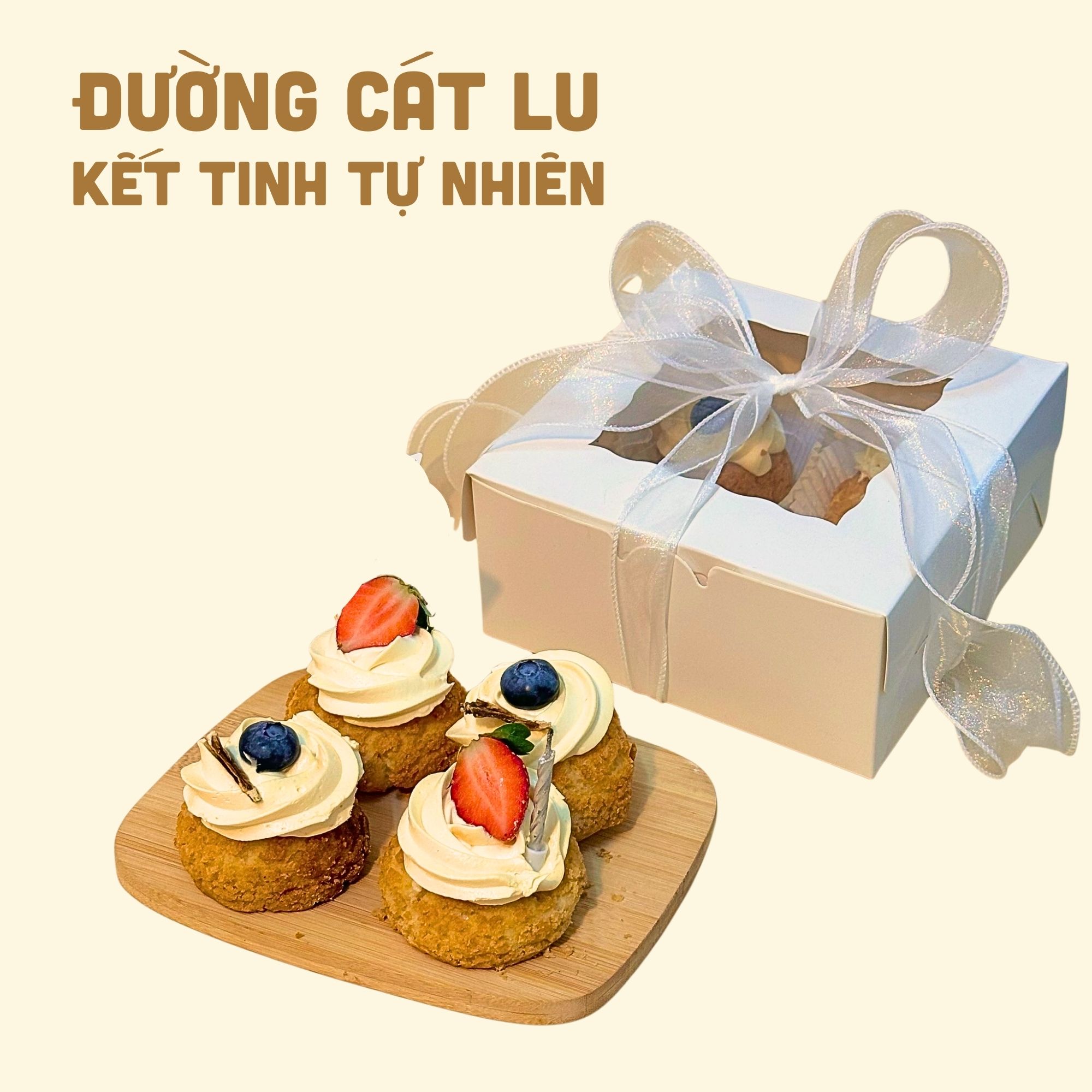Set Quà Trang Trí Su Kem Vani Nguyên Cám - kèm Ruy Băng, Nến, Thiệp