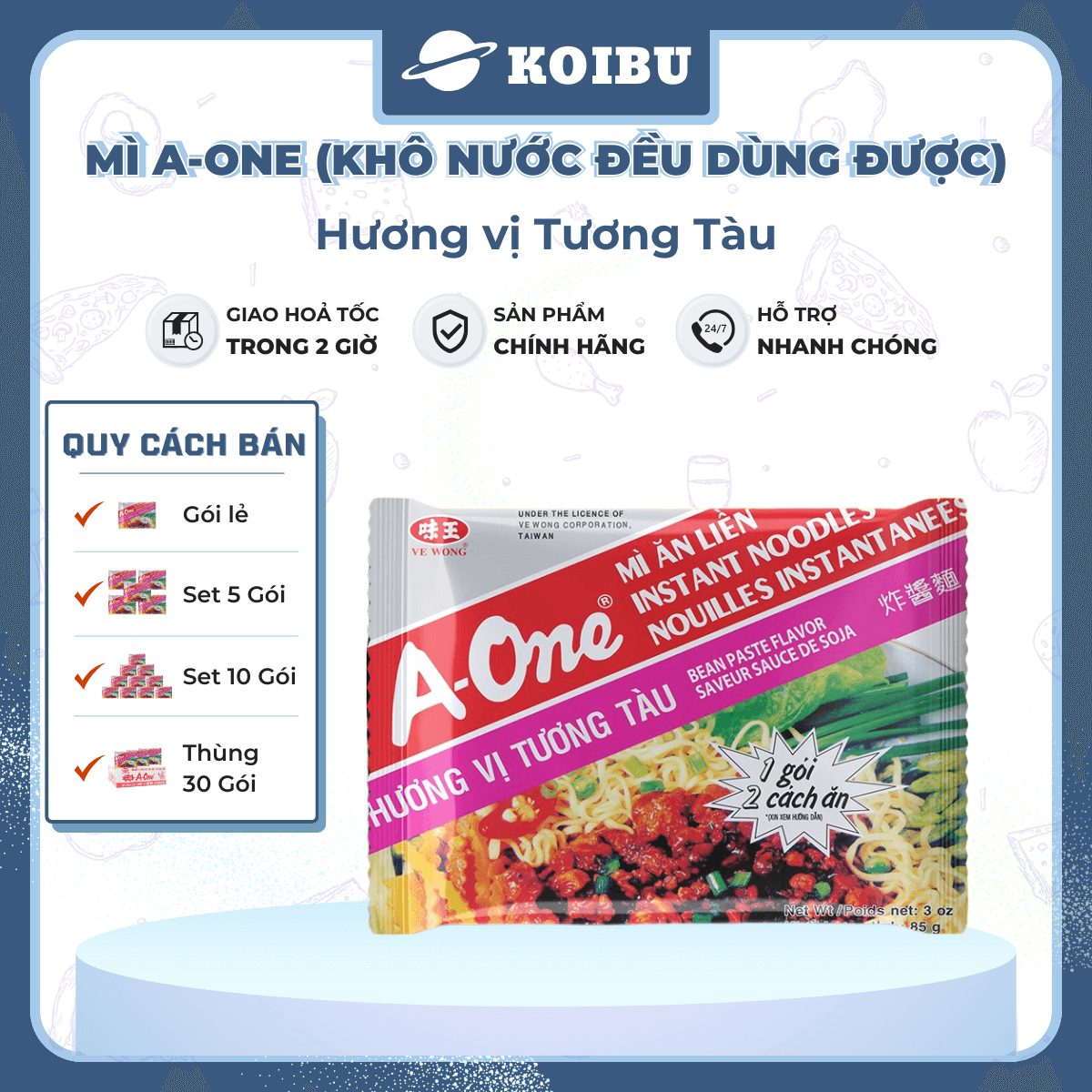 SAIGON VE WONG - Mì A-One hương vị Tương tàu, Mì trộn tương tàu A One, Mì tương tàu Aone - 85g/gói - 00775